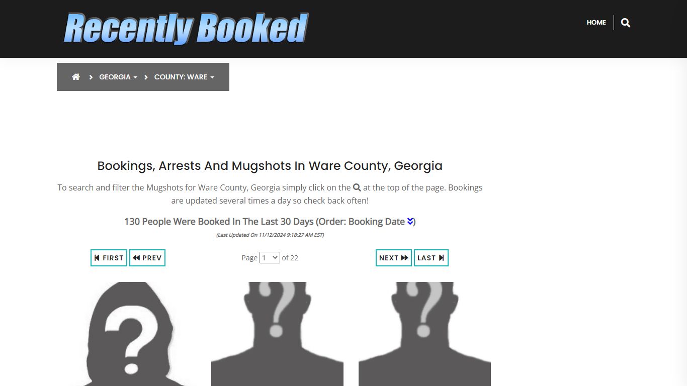 Bookings, Arrests and Mugshots in Ware County, Georgia - Recently Booked