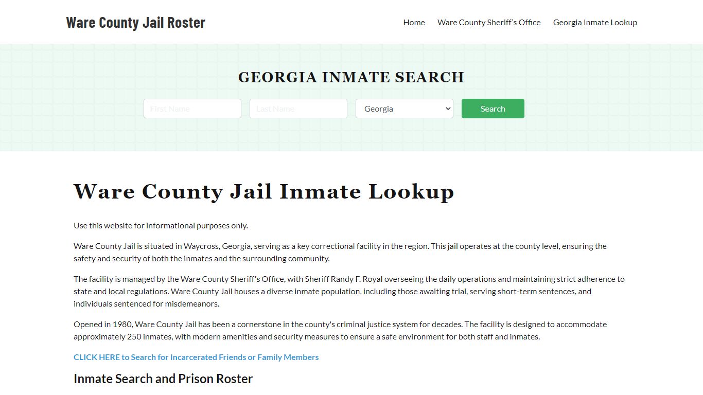 Ware County Jail Roster Lookup, GA, Inmate Search