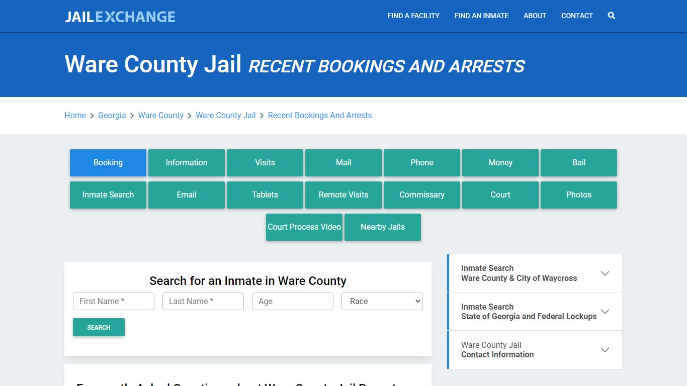 Ware County Jail Recent Bookings And Arrests - Jail Exchange