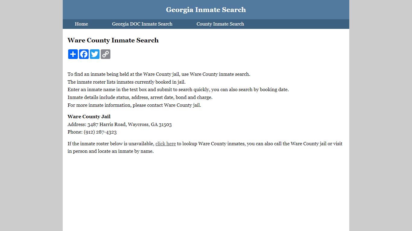 Ware County Inmate Search